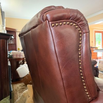 Lot of 2 Reclining Armchairs with Nail Head Trim & Footrests