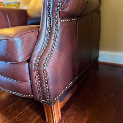 Lot of 2 Reclining Armchairs with Nail Head Trim & Footrests