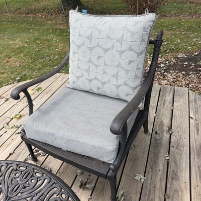 5-Piece Cast Metal Outdoor Patio Seating Set with Cushions & Round Table