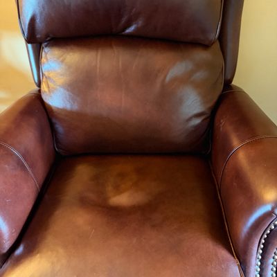Lot of 2 Reclining Armchairs with Nail Head Trim & Footrests