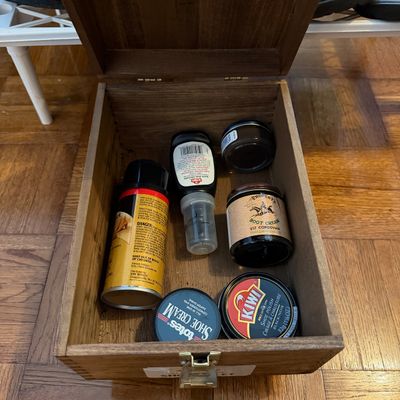 Mens Land's End Boots, Teva Sandals, Shoe Shine Kit, Plastic Shoe Shelf