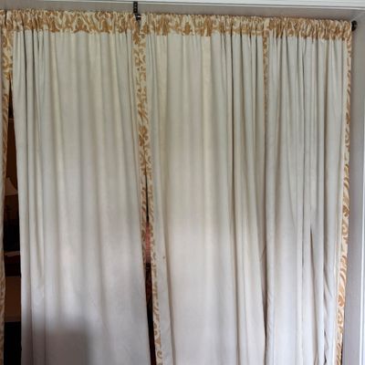 4-Panel Gold & Ivory Damask Pattern Curtains