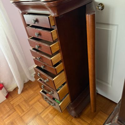 Traditional Wood Jewelry Armoire – 8-Drawer Chest, 3 Cabinets