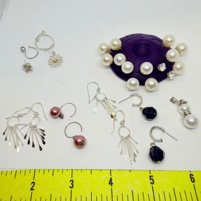 Sterling Silver Jewelry Lot - Earrings, Pendant, Pearls