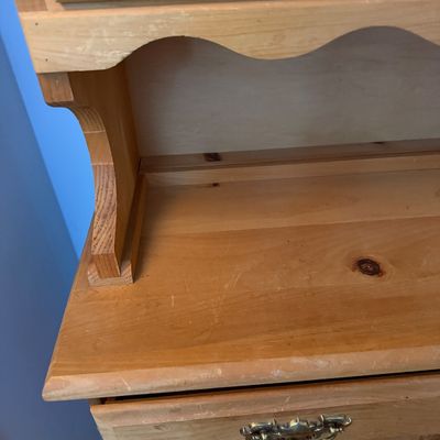 Antique-Style Primitive Pine Step-Back Hutch / Cupboard with Glass Doors & Drawers