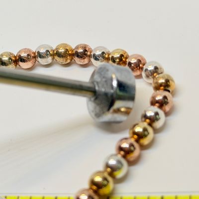 Adjustable Tri-Tone Beaded Bracelet & Stamped Inlay Earrings