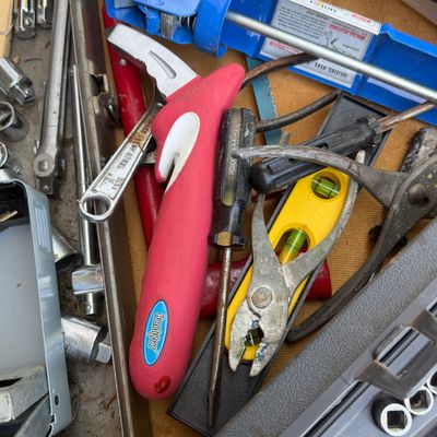 Big Lot Hand Tools, Boxes of Nails, Garage Equipment