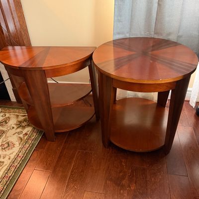 Pair of Wood Sunburst End Tables