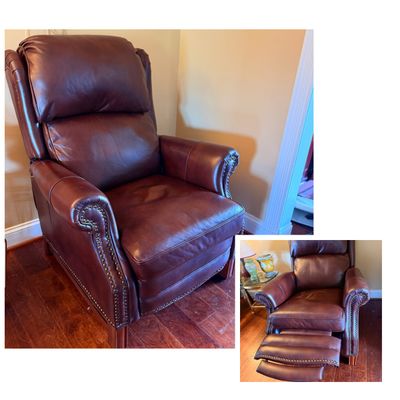 Lot of 2 Reclining Armchairs with Nail Head Trim & Footrests