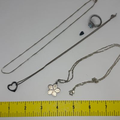 Sterling Silver Jewelry Lot - Earrings, Chain, Pendant