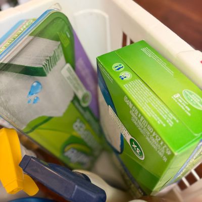 2 Laundry Baskets Full of Cleaning Supplies