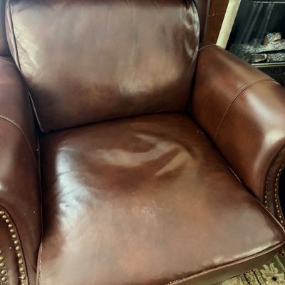 Lot of 2 Reclining Armchairs with Nail Head Trim & Footrests