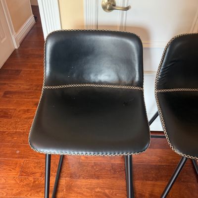 Pair of Black Faux Leather Bar Stools with Decorative Stitching