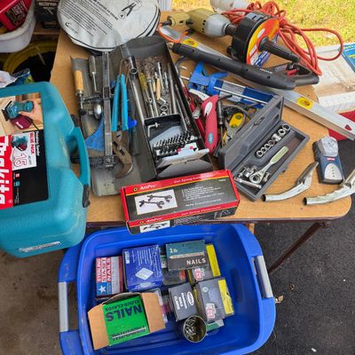 Big Lot Hand Tools, Boxes of Nails, Garage Equipment