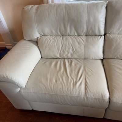 Cream Leather-Style Dual Reclining Sofa w Pillow-Back Cushions