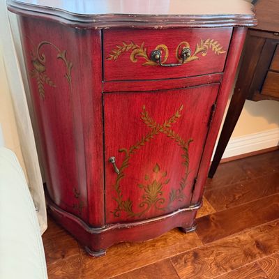 Pair of Vintage-Style Wood Accent Tables – Painted Cabinet & Drop-Front Desk