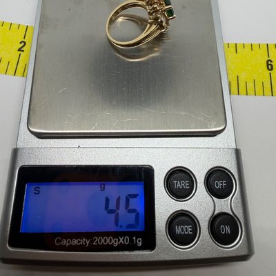 Gold Emerald & Diamond Floral Cluster Ring Stamped 14k – Vintage Estate Jewelry
