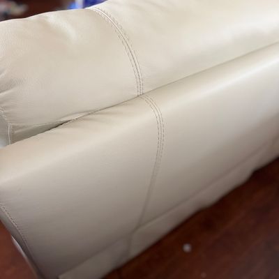 Cream Leather-Style Dual Reclining Sofa w Pillow-Back Cushions
