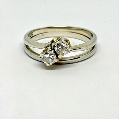 White Gold Diamond Two-Stone Bypass Ring Stamped 14k – Estate Jewelry