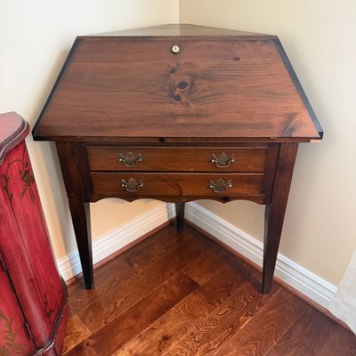 Pair of Vintage-Style Wood Accent Tables – Painted Cabinet & Drop-Front Desk