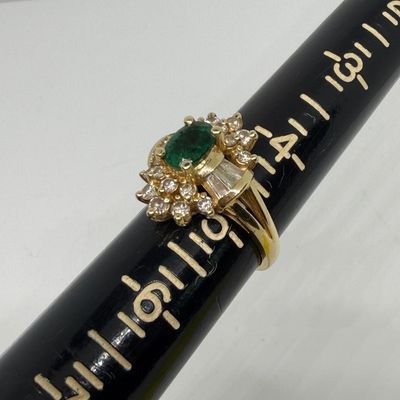 Gold Emerald & Diamond Floral Cluster Ring Stamped 14k – Vintage Estate Jewelry
