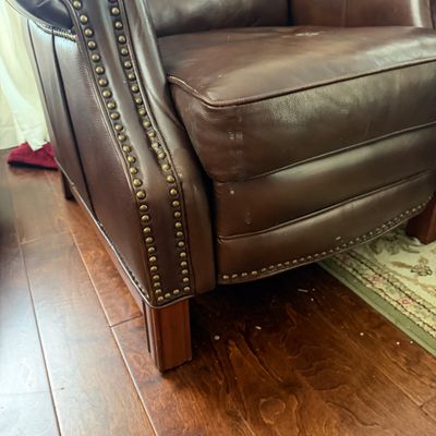 Lot of 2 Reclining Armchairs with Nail Head Trim & Footrests