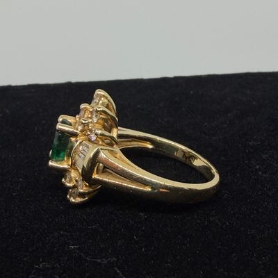 Gold Emerald & Diamond Floral Cluster Ring Stamped 14k – Vintage Estate Jewelry