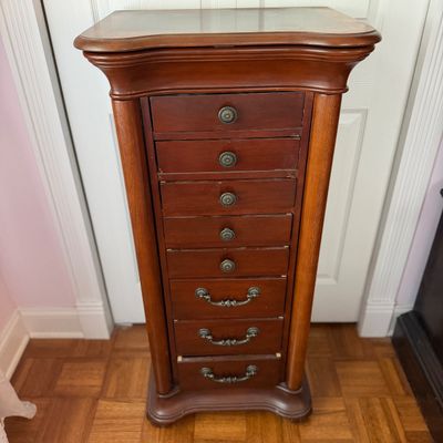 Traditional Wood Jewelry Armoire – 8-Drawer Chest, 3 Cabinets