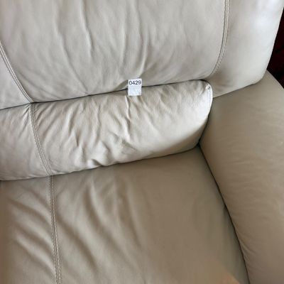 Cream Leather-Style Dual Reclining Sofa w Pillow-Back Cushions
