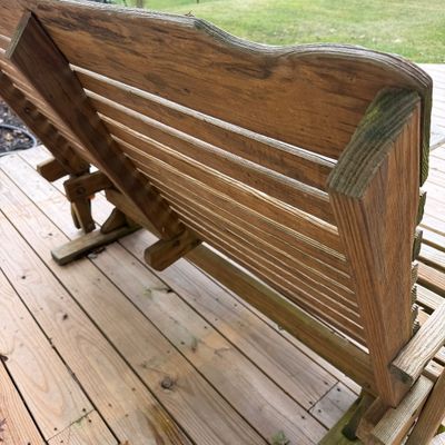 Outdoor Wooden Glider Bench with Matching Side Table + 4 Pillows