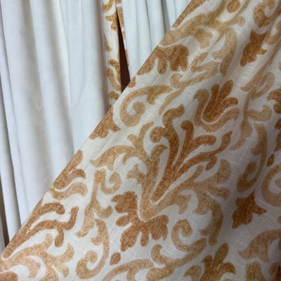 4-Panel Gold & Ivory Damask Pattern Curtains