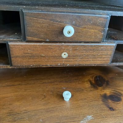 Pair of Vintage-Style Wood Accent Tables – Painted Cabinet & Drop-Front Desk