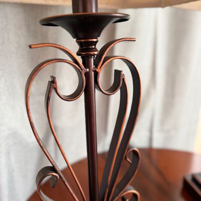 Pair of Decorative Wrought Iron Table Lamps with Scrollwork Bases