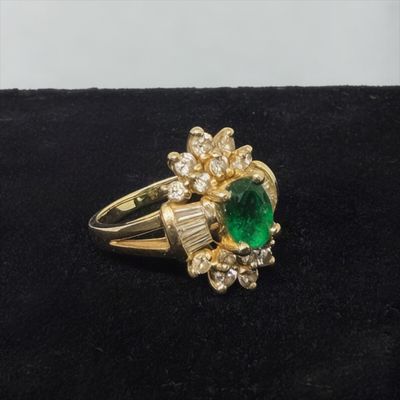 Gold Emerald & Diamond Floral Cluster Ring Stamped 14k – Vintage Estate Jewelry
