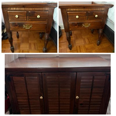 3-Piece Traditional Wood Furniture Lot – Ethan Allen Side Tables & Matching Cabinet