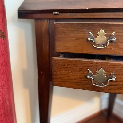 Pair of Vintage-Style Wood Accent Tables – Painted Cabinet & Drop-Front Desk