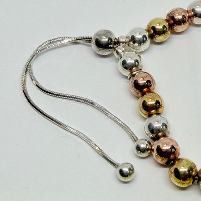 Adjustable Tri-Tone Beaded Bracelet & Stamped Inlay Earrings