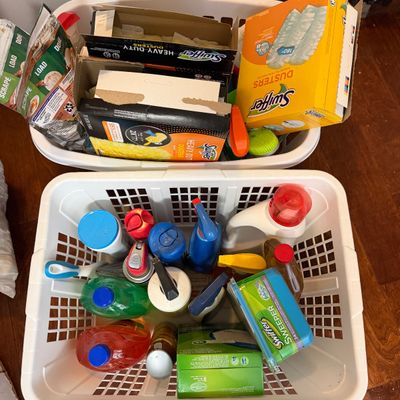 2 Laundry Baskets Full of Cleaning Supplies