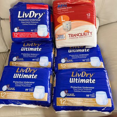 Lot of 13 New Packages of Adult Protective Garments – LivDry & Tranquility