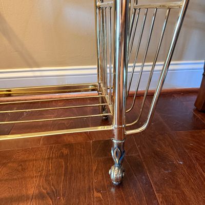 Vintage Chrome & Glass Rolling Bar Cart with Ceramic Lamp & Vases