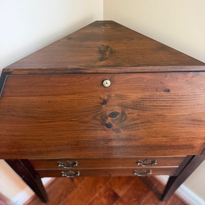 Pair of Vintage-Style Wood Accent Tables – Painted Cabinet & Drop-Front Desk