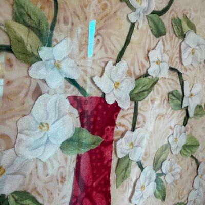 Pair of Framed Fabric Floral Art – Vase & Flower Designs