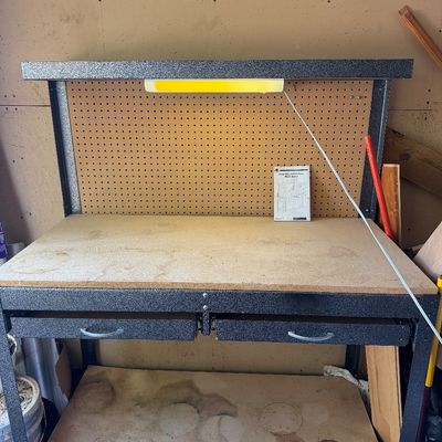Heavy-Duty Steel Workbench with Pegboard Back & 2 Drawers