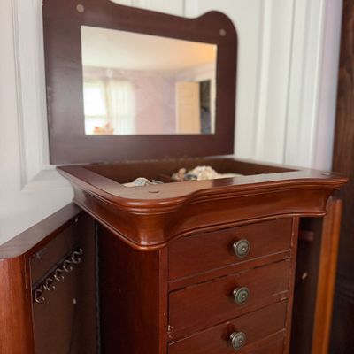 Traditional Wood Jewelry Armoire – 8-Drawer Chest, 3 Cabinets
