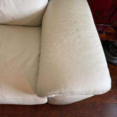 Cream Leather-Style Dual Reclining Sofa w Pillow-Back Cushions