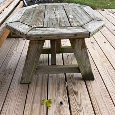 Outdoor Wooden Glider Bench with Matching Side Table + 4 Pillows