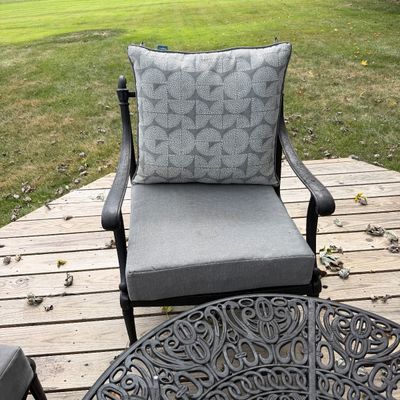 5-Piece Cast Metal Outdoor Patio Seating Set with Cushions & Round Table