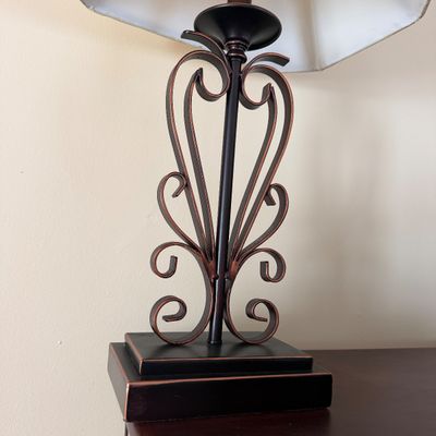 Pair of Decorative Wrought Iron Table Lamps with Scrollwork Bases