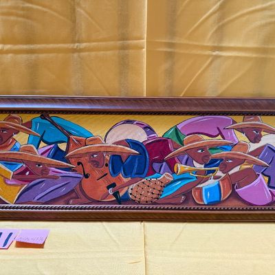 Sale Photo Thumbnail #4: A1- Vibrant Cuban Folk Art

34 3/4 by 13 1/4 for frame dimensions