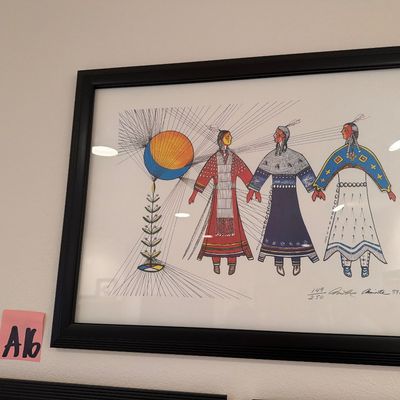 Sale Photo Thumbnail #129: A16- Trio of Art by Arthur Amiotte
Three framed works of art by Amiotte

20x26 for the bottom two
18.5x24 for the top one

Dakota Sue artist that lives in Custer, South Dakota